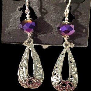 Emma Jae Silver & purple filigree dangle pierced earring New with Tag